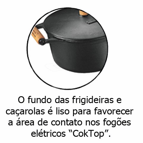 Caçarola de Ferro com Alça de Madeira e Tampa de Ferro 6L - Fumil