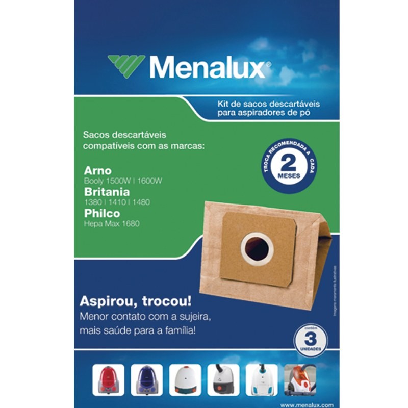 Sacos Descartáveis para Aspirador de Pó Arno, Britania e Philco - Menalux