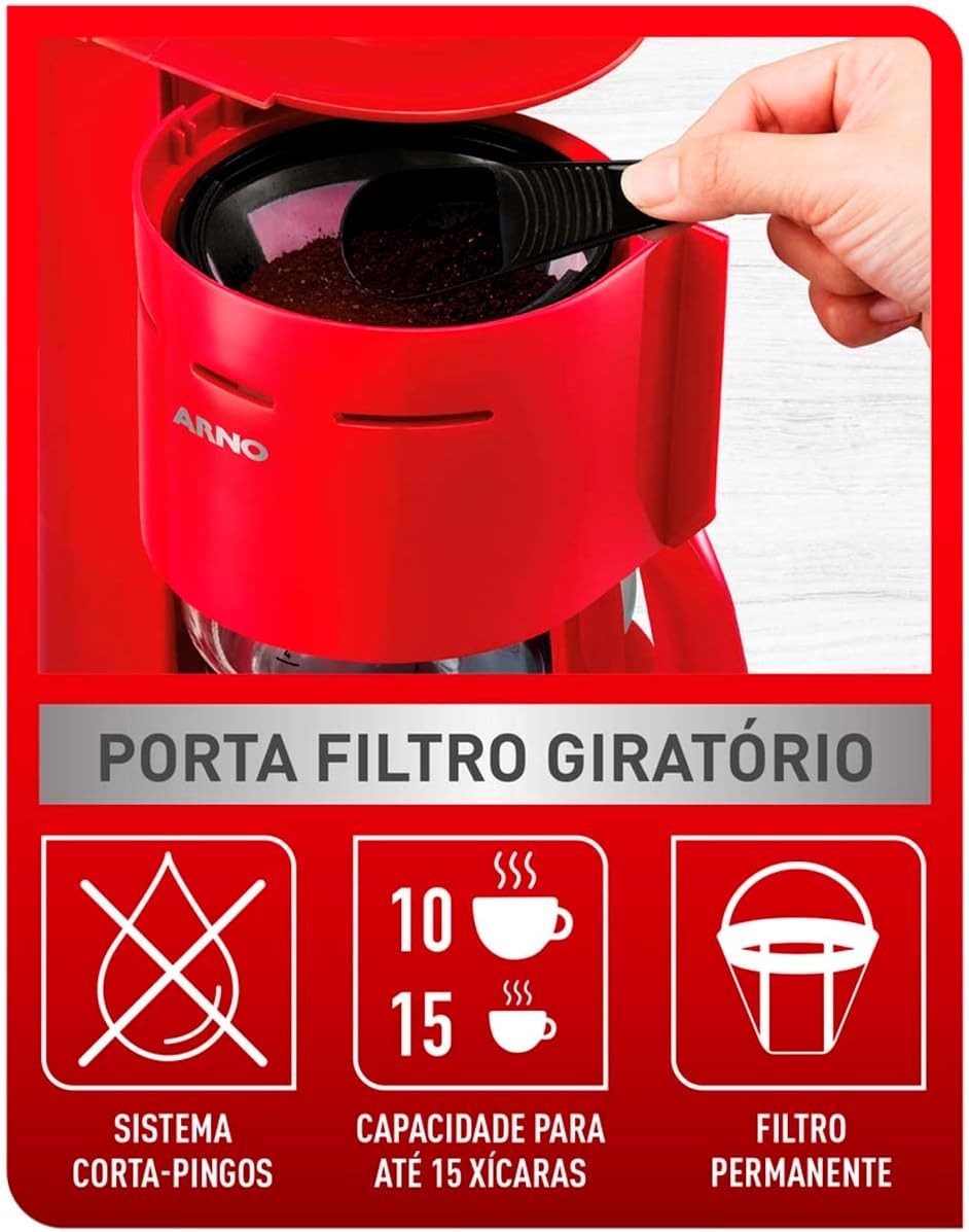 Cafeteira Elétrica Classic 15 xícaras Vermelha 220V - Arno