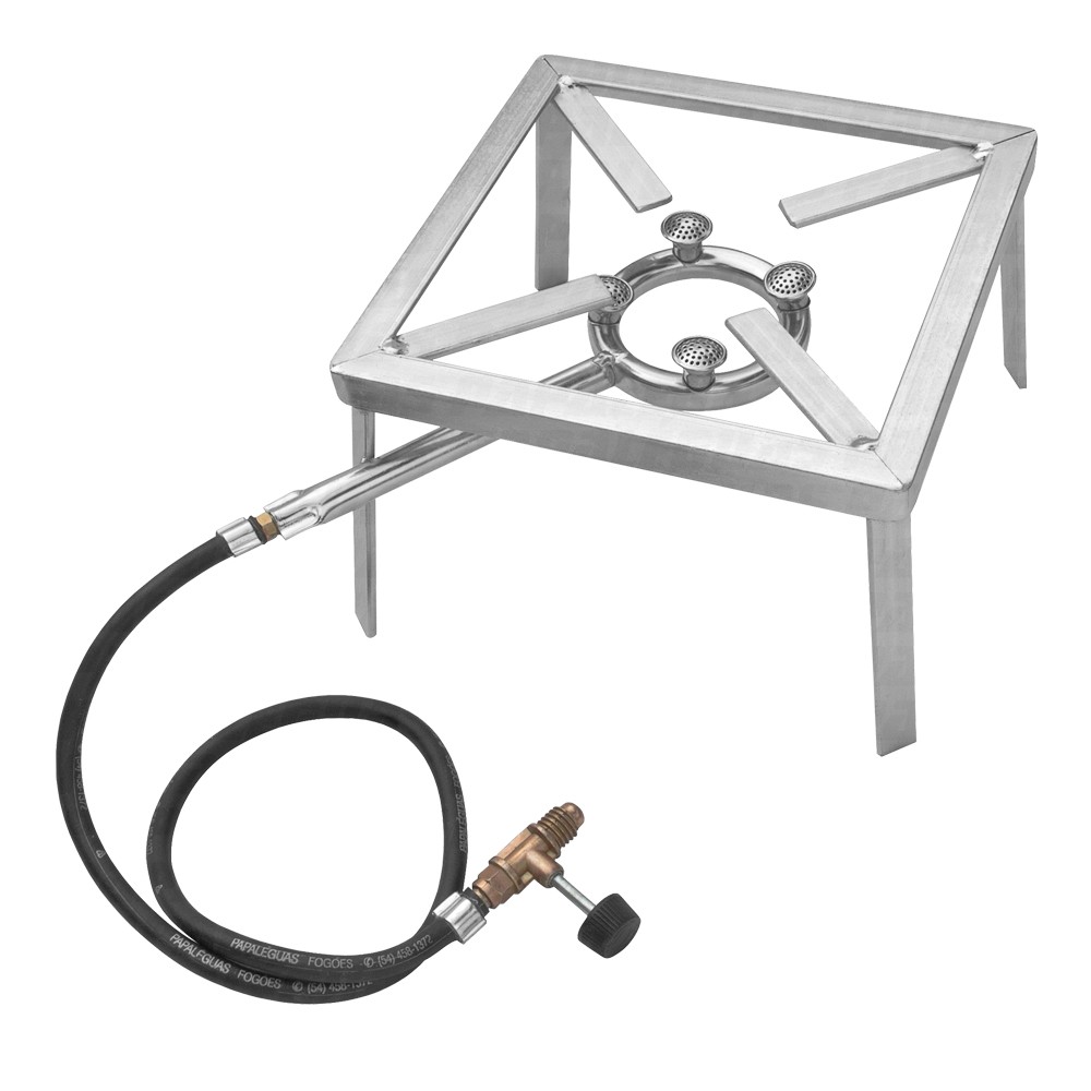 Fogareiro Quadrado 1 Boca 4 Caulins Cromado 24x24 - Papaléguas