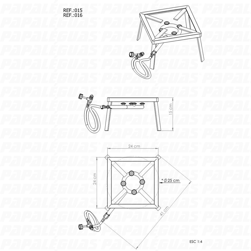 Fogareiro Quadrado 1 Boca 4 Caulins Cromado 24x24 - Papaléguas