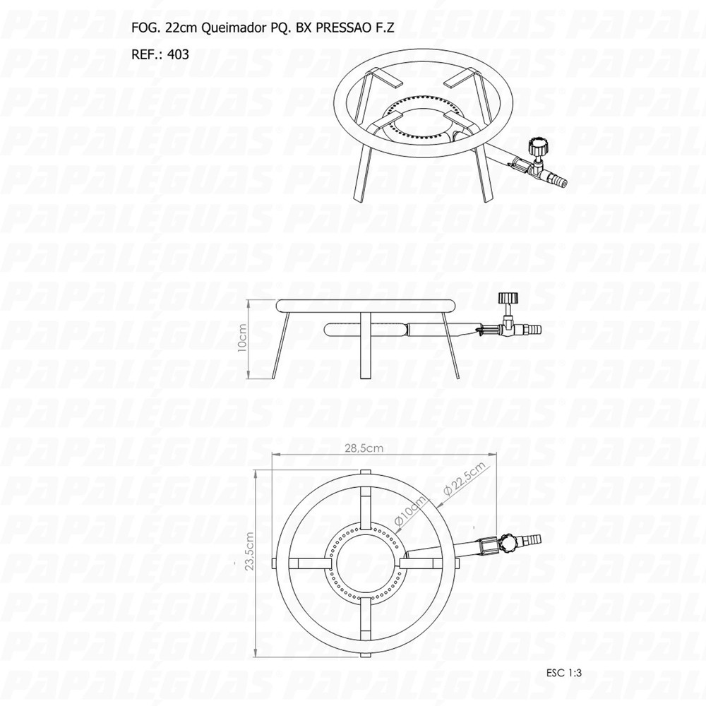 Fogareiro Redondo Baixa Pressão 22 cm - Papaléguas