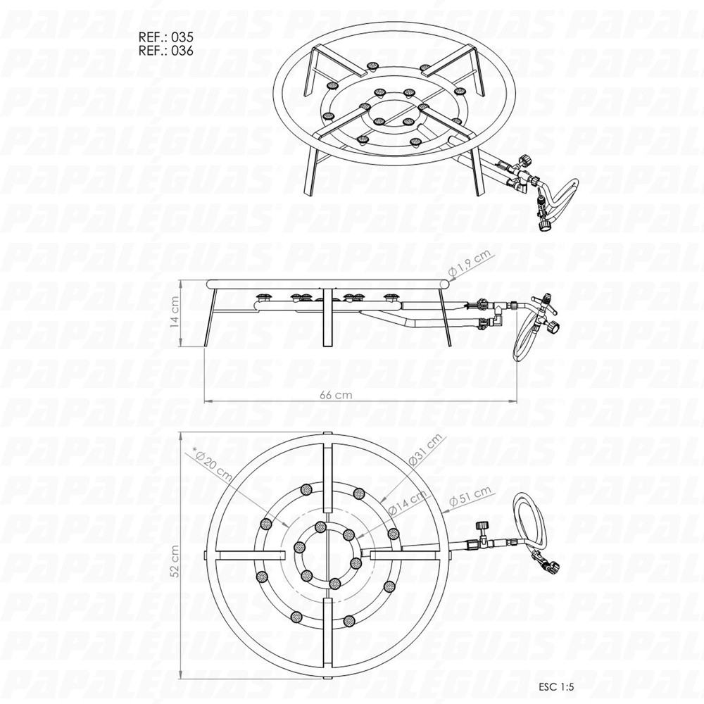 Fogareiro Papaléguas 2 Queimadores para Tacho Cromado 51 cm