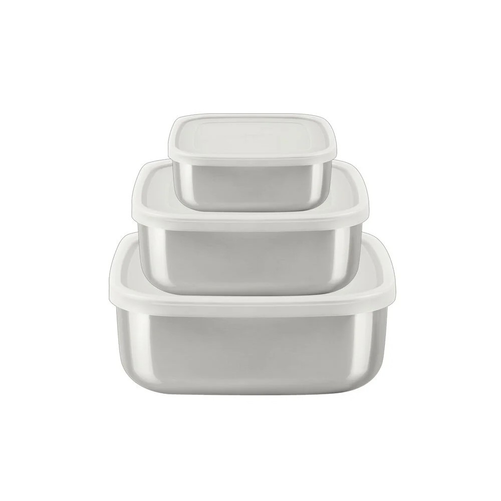 Jogo de Potes Quadrados Aço Inox com Tampa Freezinox 3 pcs - Tramontina
