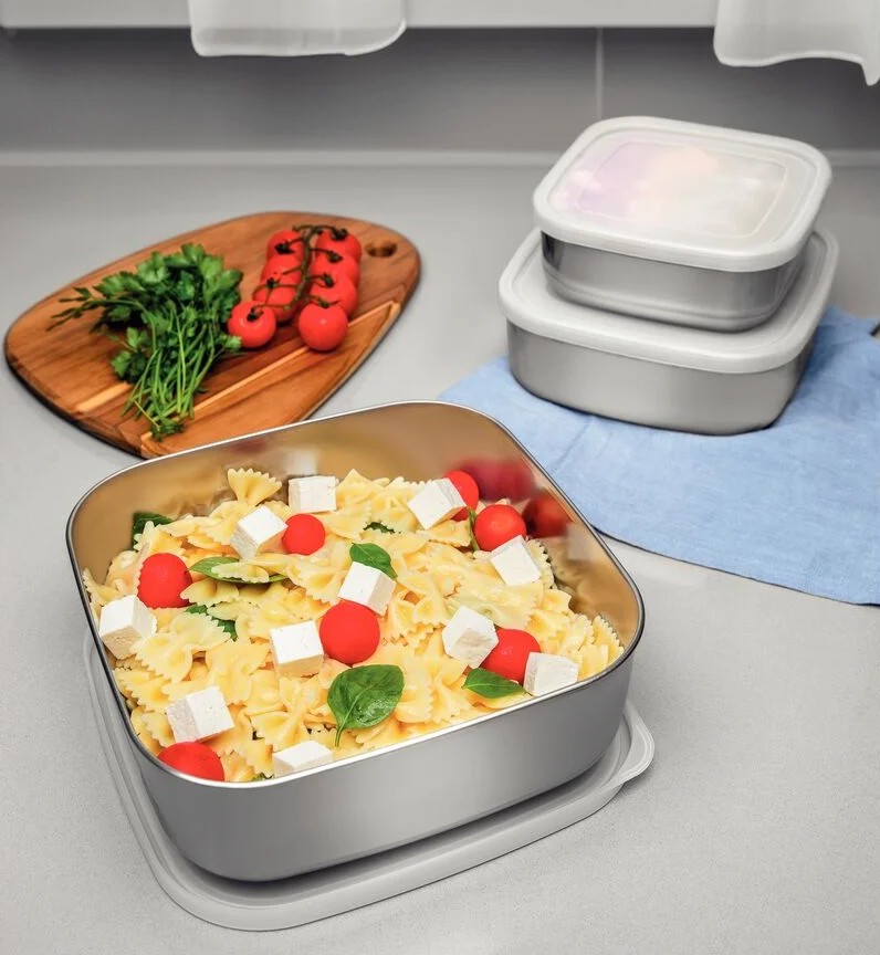 Jogo de Potes Quadrados Aço Inox com Tampa Freezinox 3 pcs - Tramontina