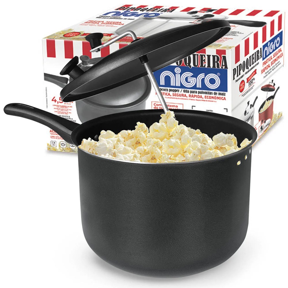 Pipoqueira Antiaderente Preta 4,5L - Nigro